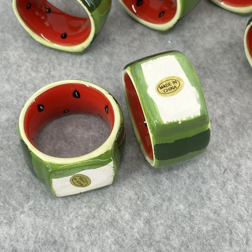 Watermelon Ceramic Napkin Rings Set Of 12‎ Green Red Fruit Summer Table Decor
